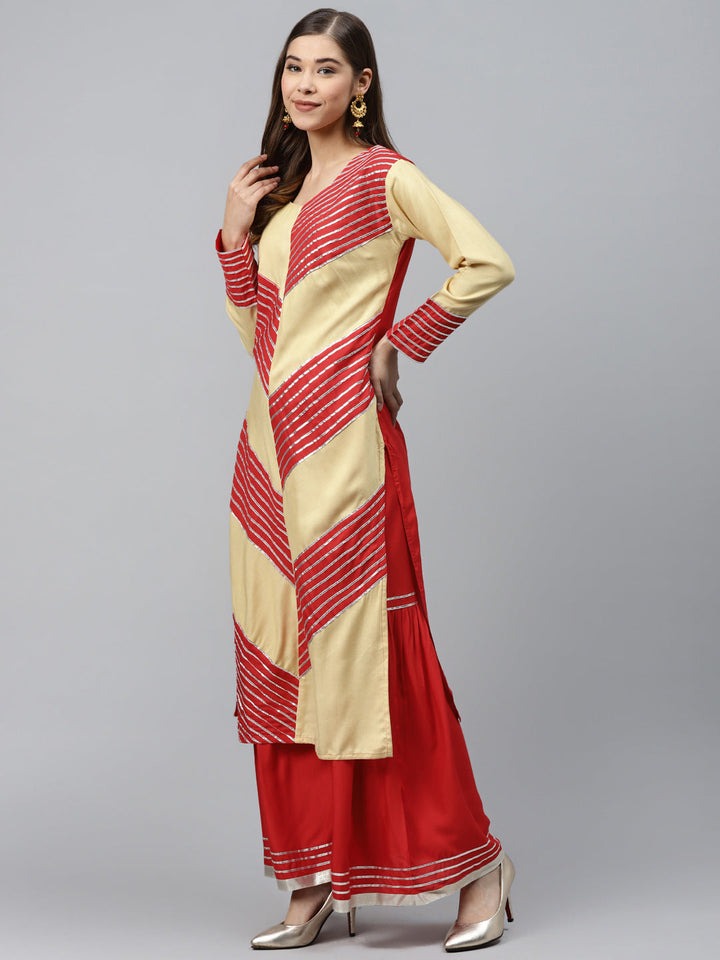 Made to Measure Colorblocked Kurta Sharara Set with Silver Gotta Patti Embroidery