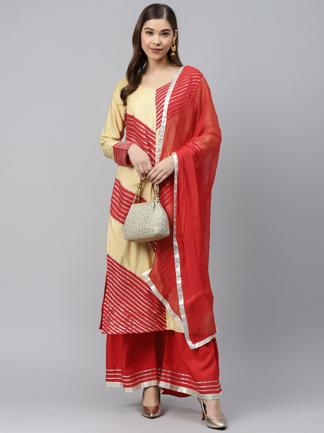 Made to Measure Colorblocked Kurta Sharara Set with Silver Gotta Patti Embroidery
