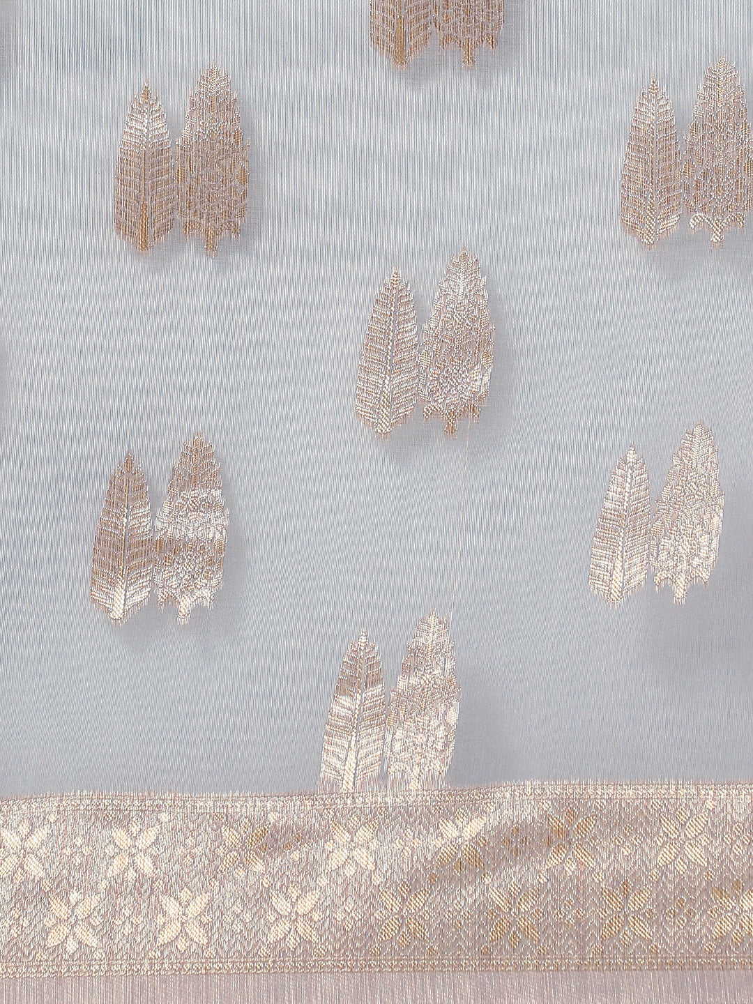 Grey Chanderi Cotton Gold Traditional Woven Saree with Ambi Motifs