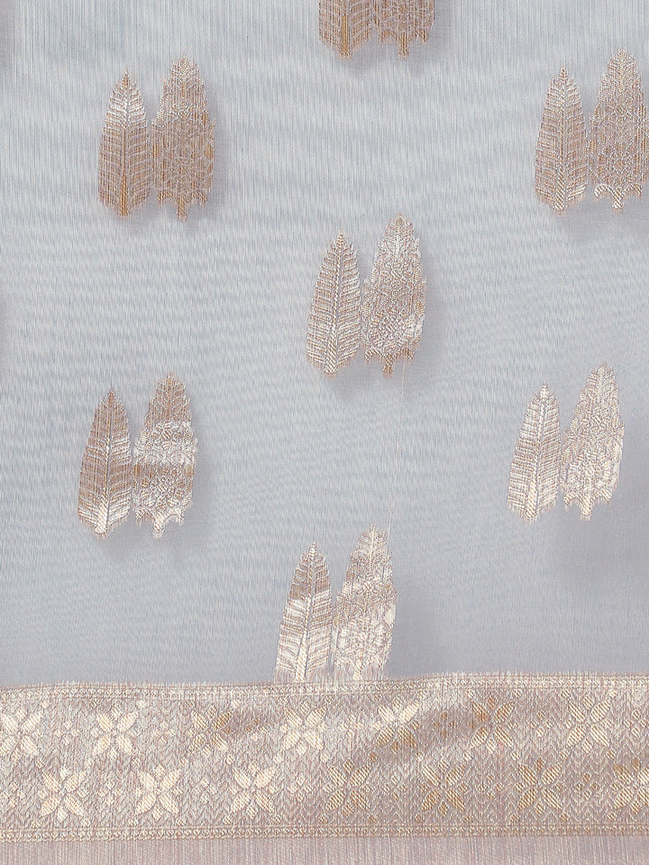 Grey Chanderi Cotton Gold Traditional Woven Saree with Ambi Motifs
