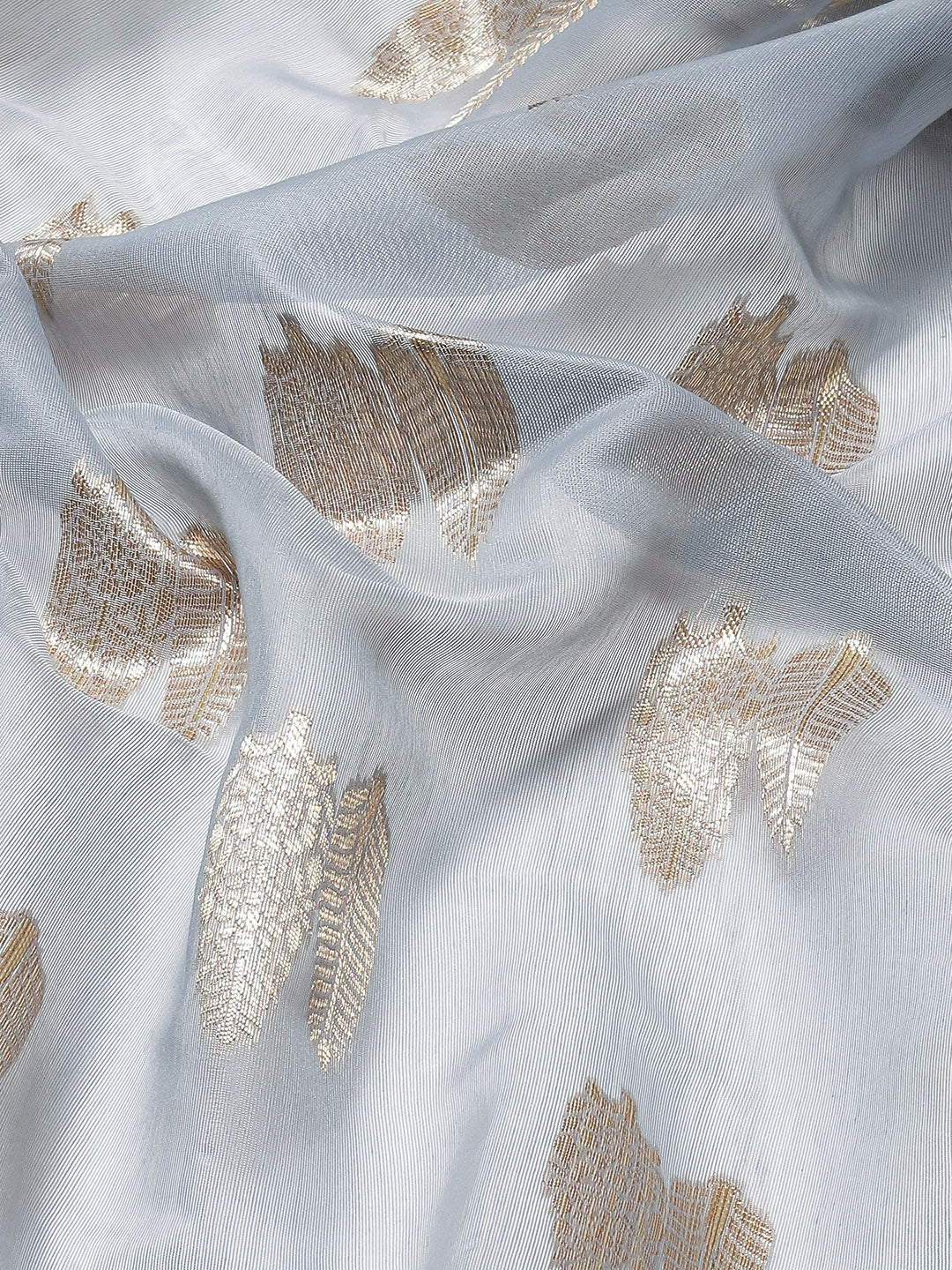 Grey Chanderi Cotton Gold Traditional Woven Saree with Ambi Motifs