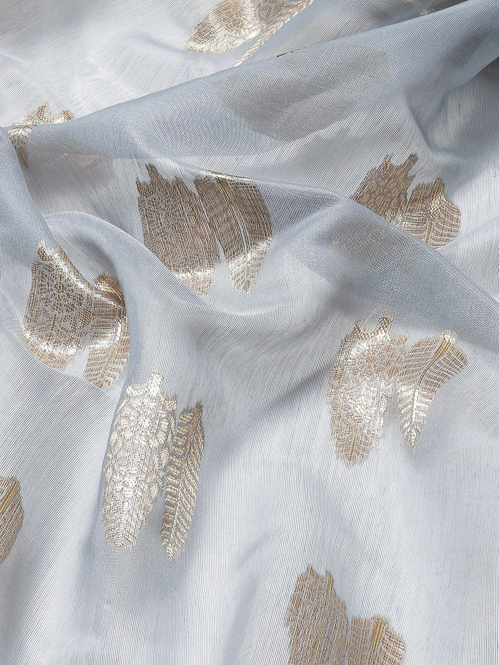 Grey Chanderi Cotton Gold Traditional Woven Saree with Ambi Motifs
