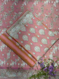 Resham Woven Banarasi Silk Salwar Suit Material with Floral Leheriya Pattern