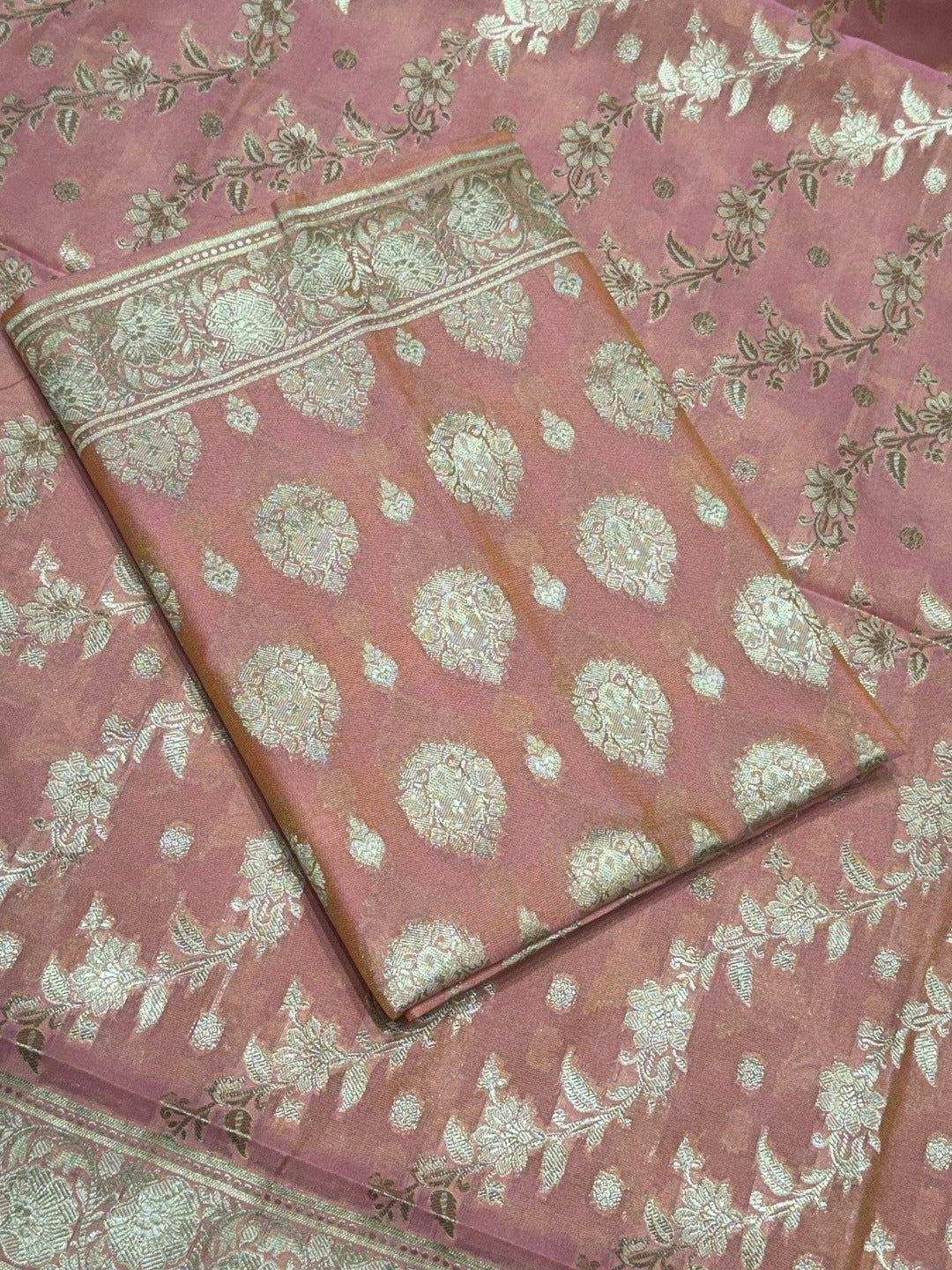 Resham Woven Banarasi Silk Salwar Suit Material with Floral Leheriya Pattern
