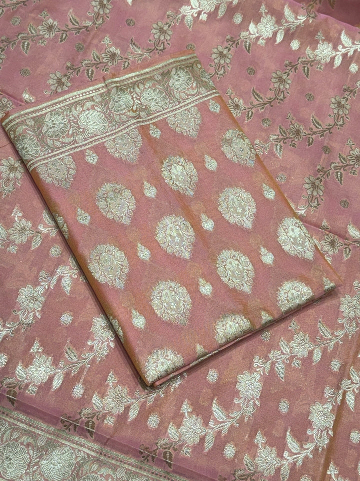 Resham Woven Banarasi Silk Salwar Suit Material with Floral Leheriya Pattern