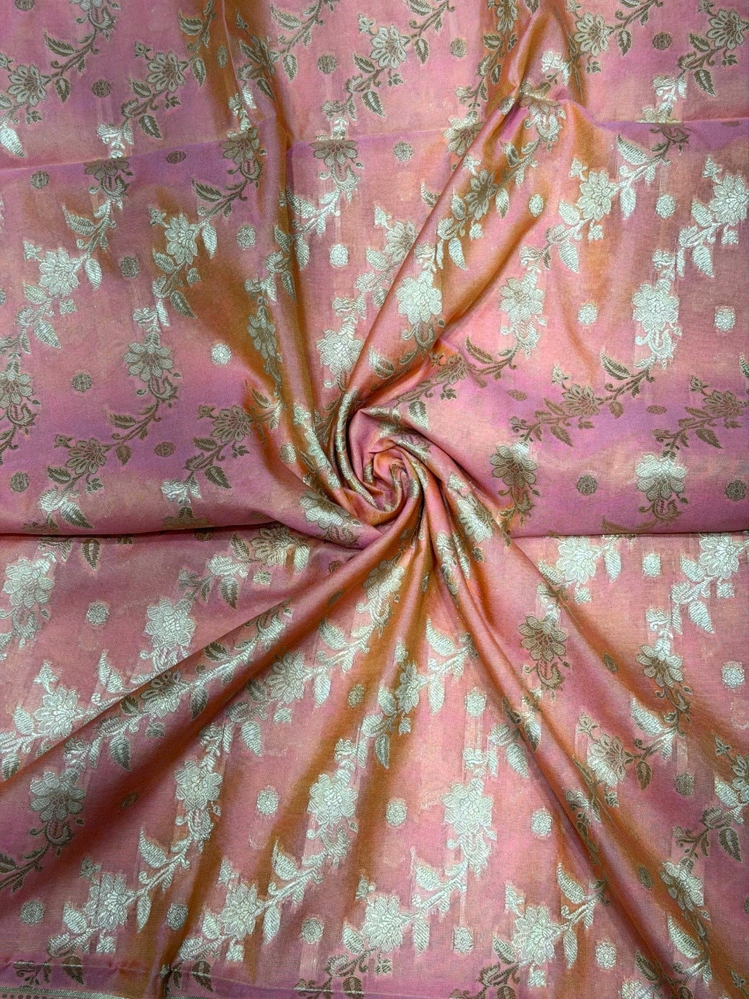 Resham Woven Banarasi Silk Salwar Suit Material with Floral Leheriya Pattern