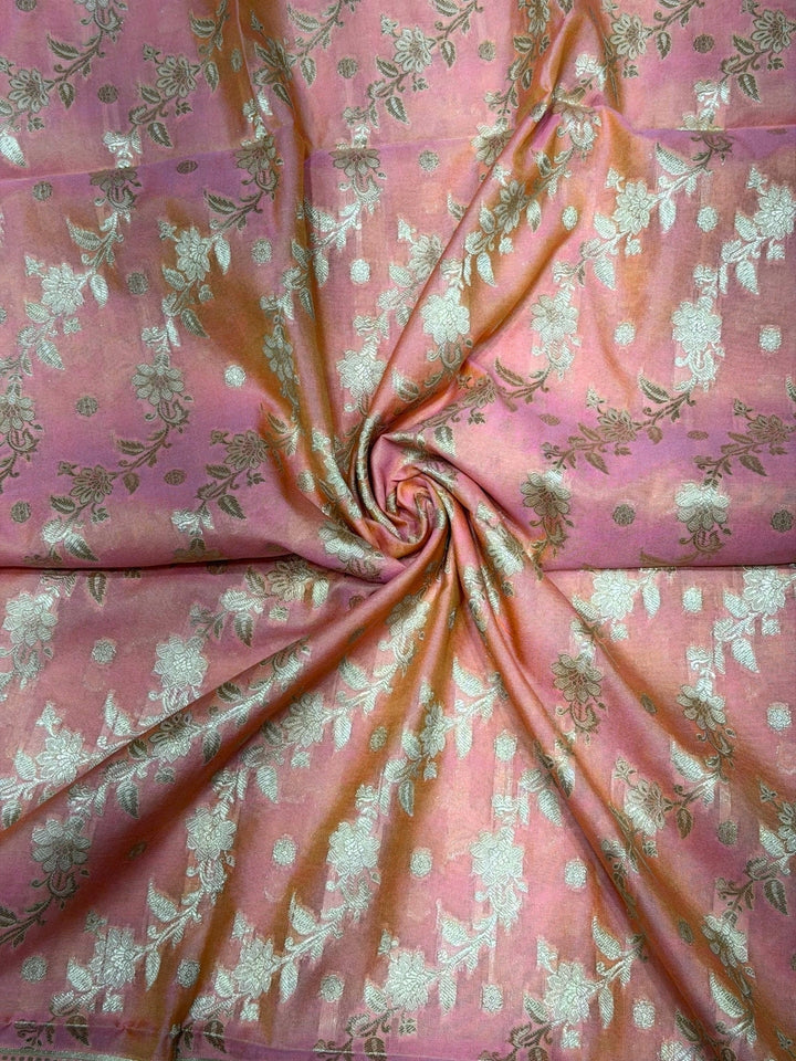 Resham Woven Banarasi Silk Salwar Suit Material with Floral Leheriya Pattern