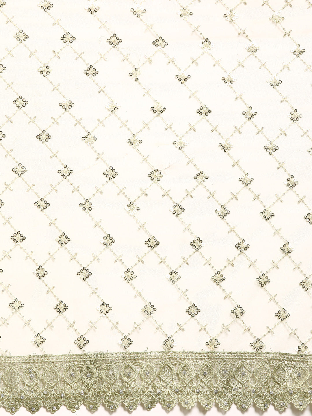 Olive Green Sequences Embellished Net Saree With Cutwork Border