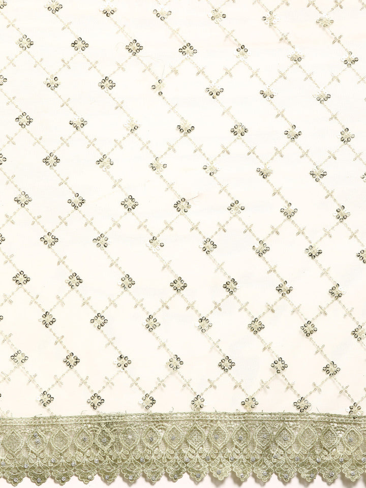 Olive Green Sequences Embellished Net Saree With Cutwork Border
