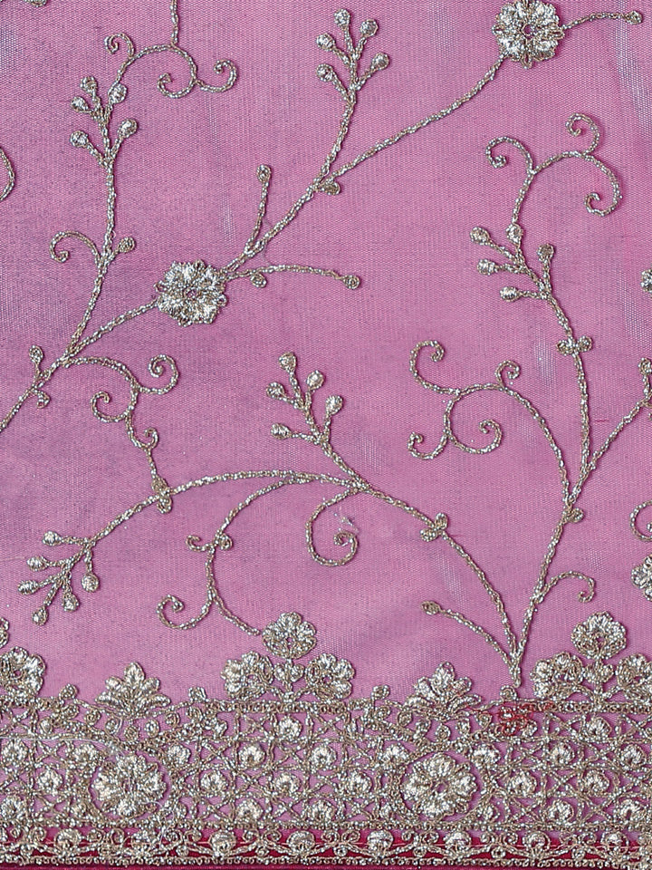 Purple Heavy Zari Embroidered Party Wear Net Saree