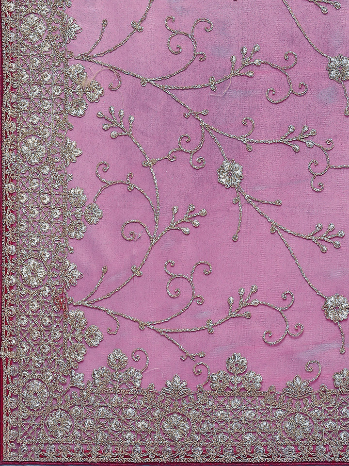 Purple Heavy Zari Embroidered Party Wear Net Saree