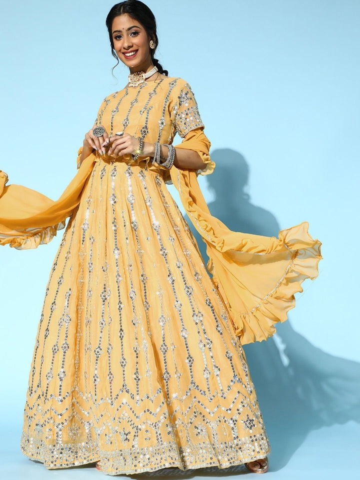 Mirror Work Kurta With 3 Layered Sharara & Dupatta