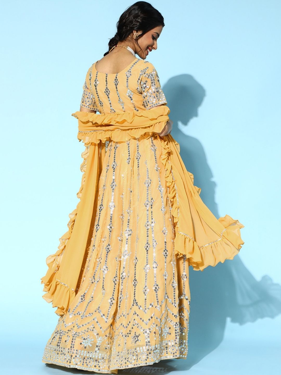 Mirror Work Kurta With 3 Layered Sharara & Dupatta