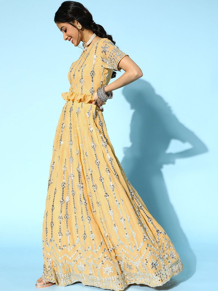 Mirror Work Kurta With 3 Layered Sharara & Dupatta