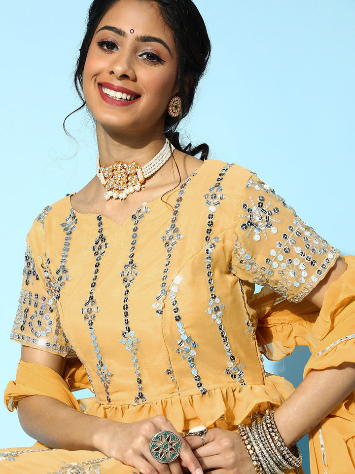 Mirror Work Kurta With 3 Layered Sharara & Dupatta