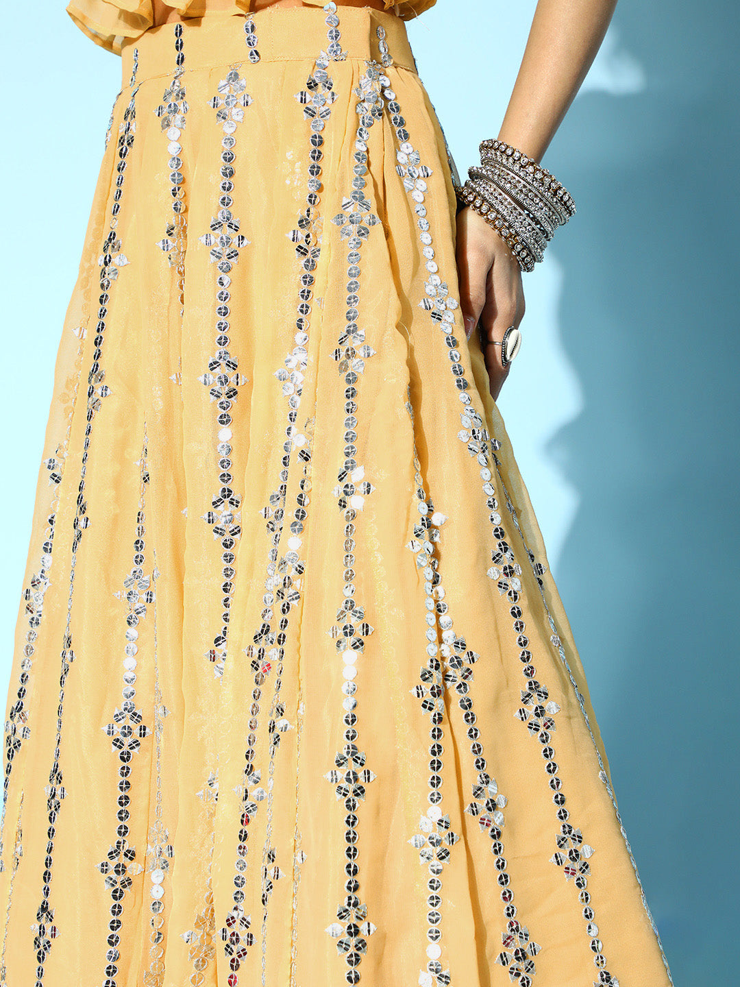 Mirror Work Kurta With 3 Layered Sharara & Dupatta