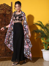 Chhabra 555 Indo-western Co-ord set with Sequin Embroidery Tasseled Blouse & DIgital Print Jacket