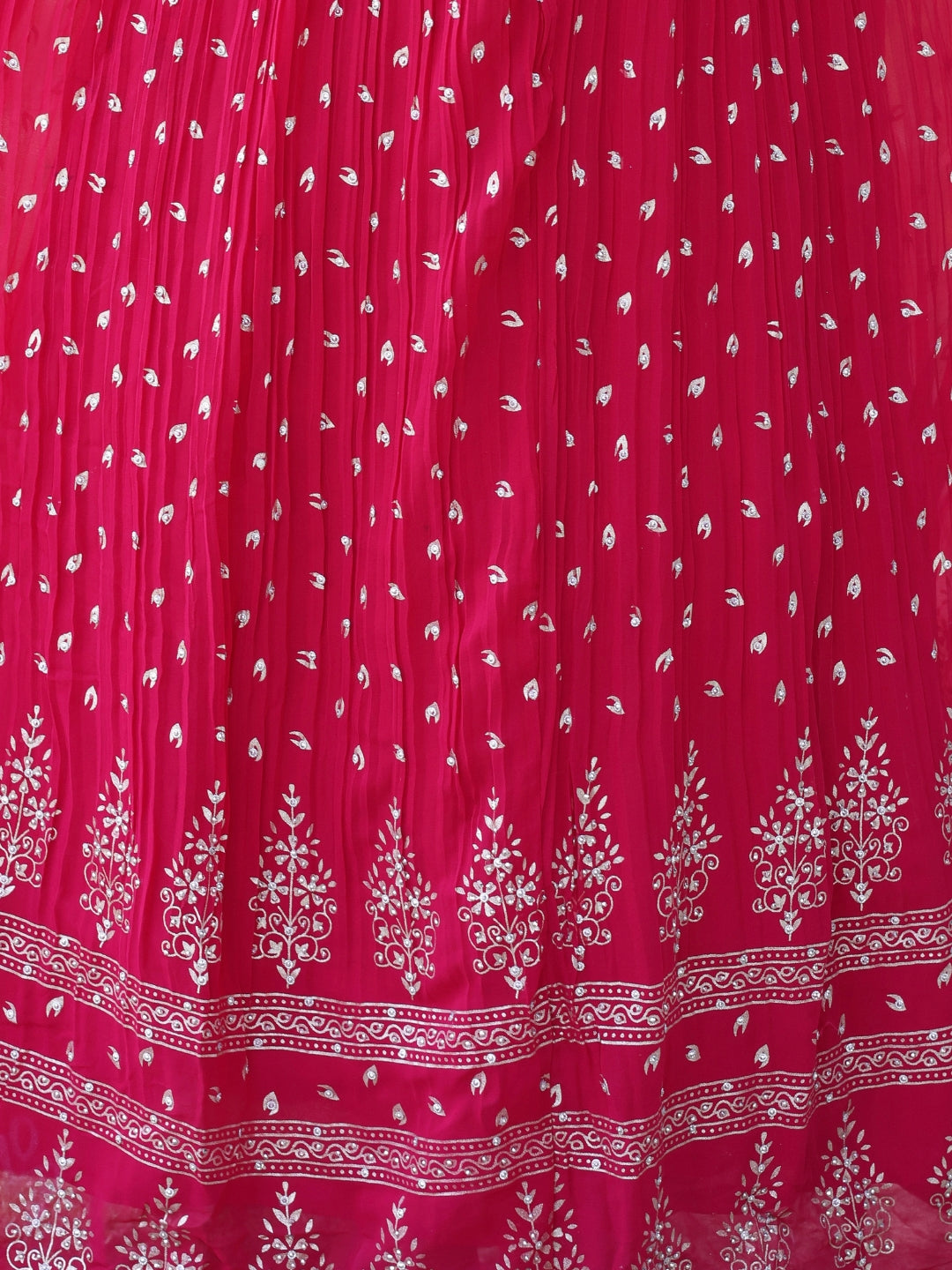 Magenta Gold Print Ethnic Motifs Long Flared Georgette Gown &Dupatta