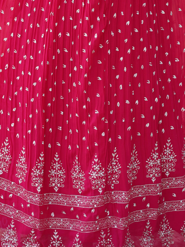 Magenta Gold Print Ethnic Motifs Long Flared Georgette Gown &Dupatta