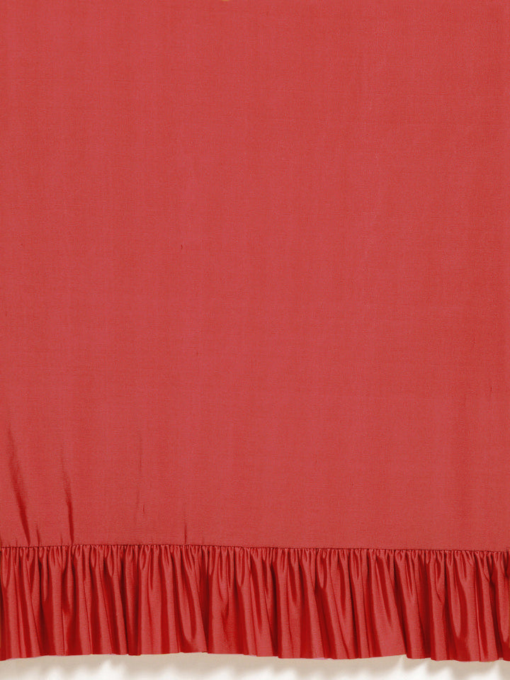 Red Ruffle Lycra Saree with Frills & Velvet Crystal Embellished Blouse