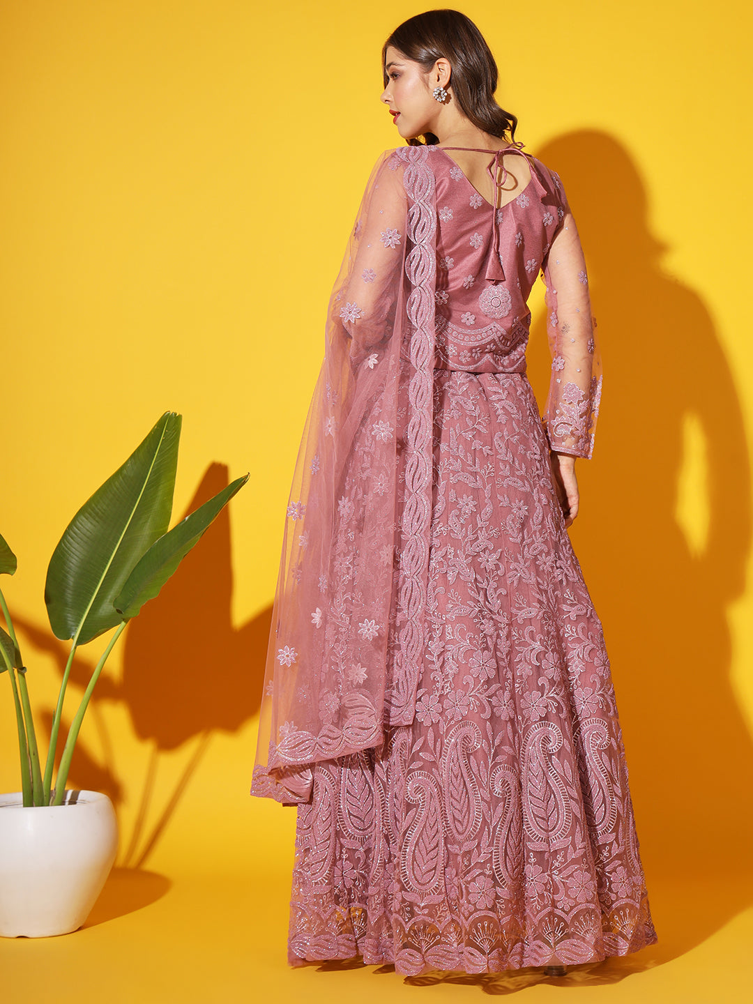 Paisley Pattern Net Lehenga Choli with Embellishment & Dupatta