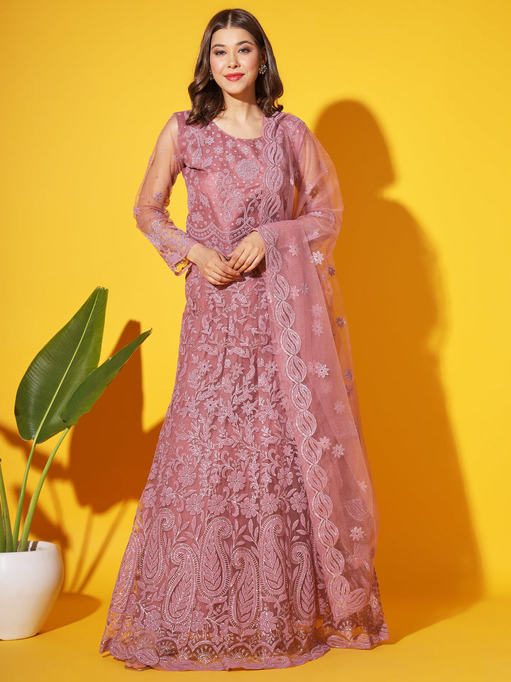 Paisley Pattern Net Lehenga Choli with Embellishment & Dupatta