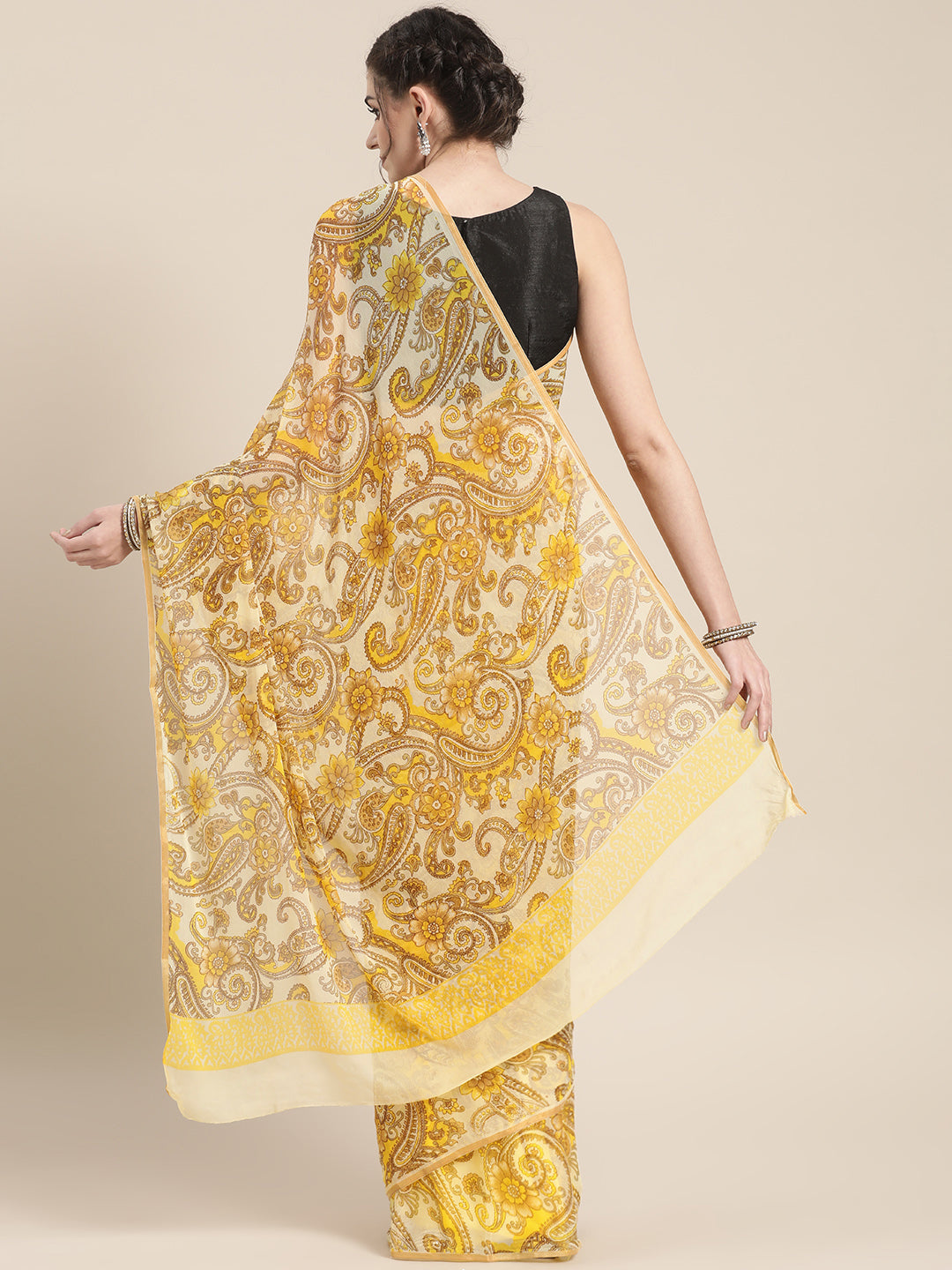 Chiffon Paisley Motif Saree with Satin border