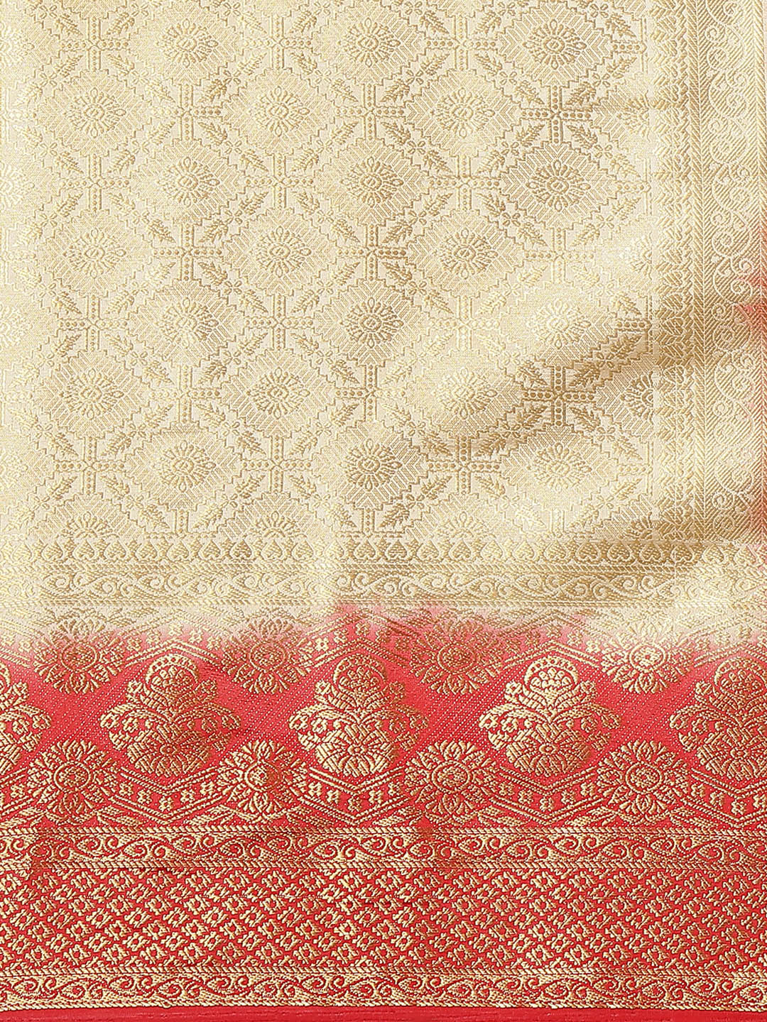 Cream Brocade Banarasi Golden Weaving Embellished Traditional Saree