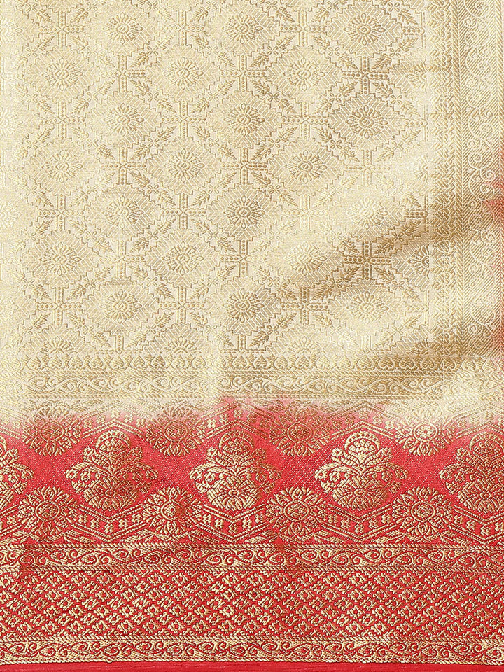 Cream Brocade Banarasi Golden Weaving Embellished Traditional Saree
