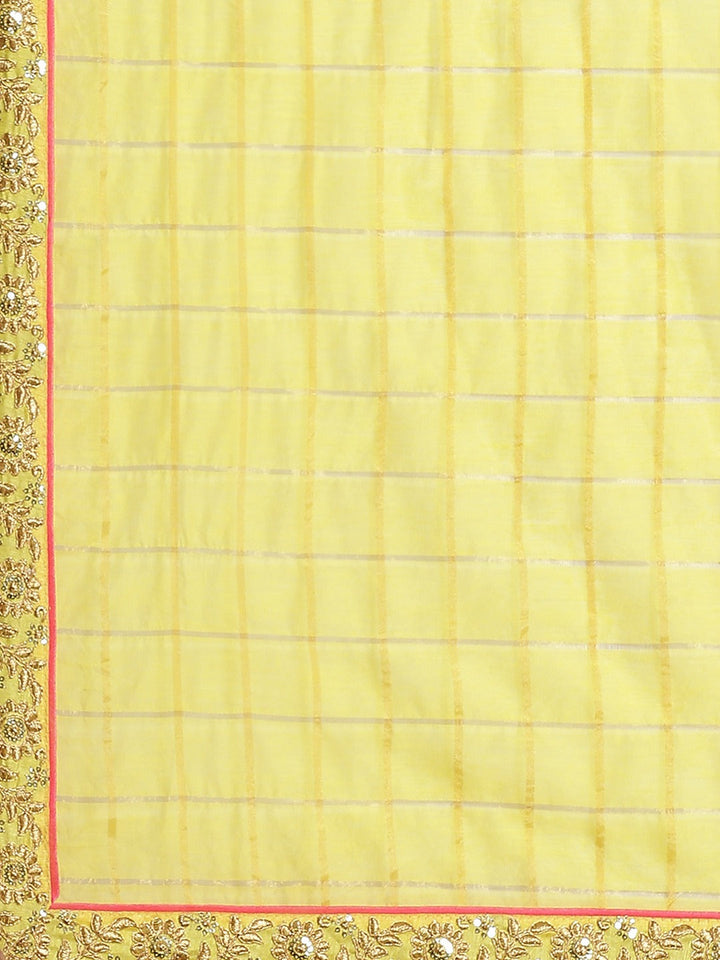 Bright Yellow Gharchola Saree With Gold Aari Border & Pink Kasab  Embroidery Blouse