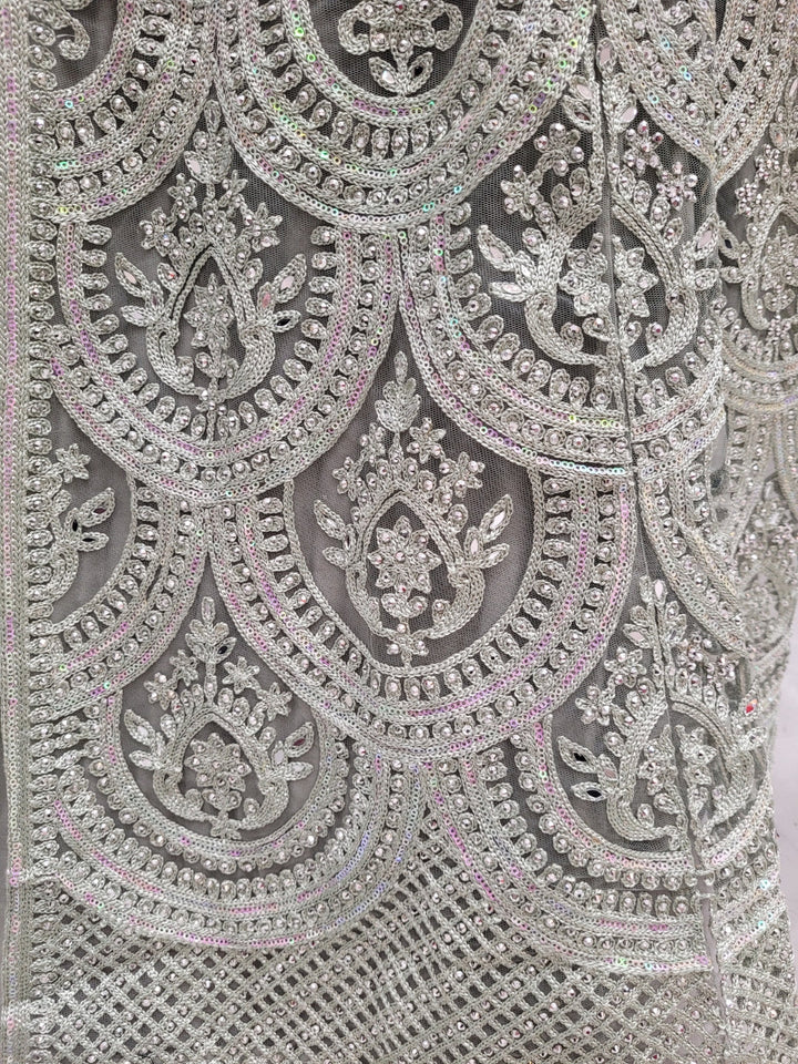 Sequinned Resham Embroidered Long Front-Slit Kurta with Pleated Lehenga & Dupatta