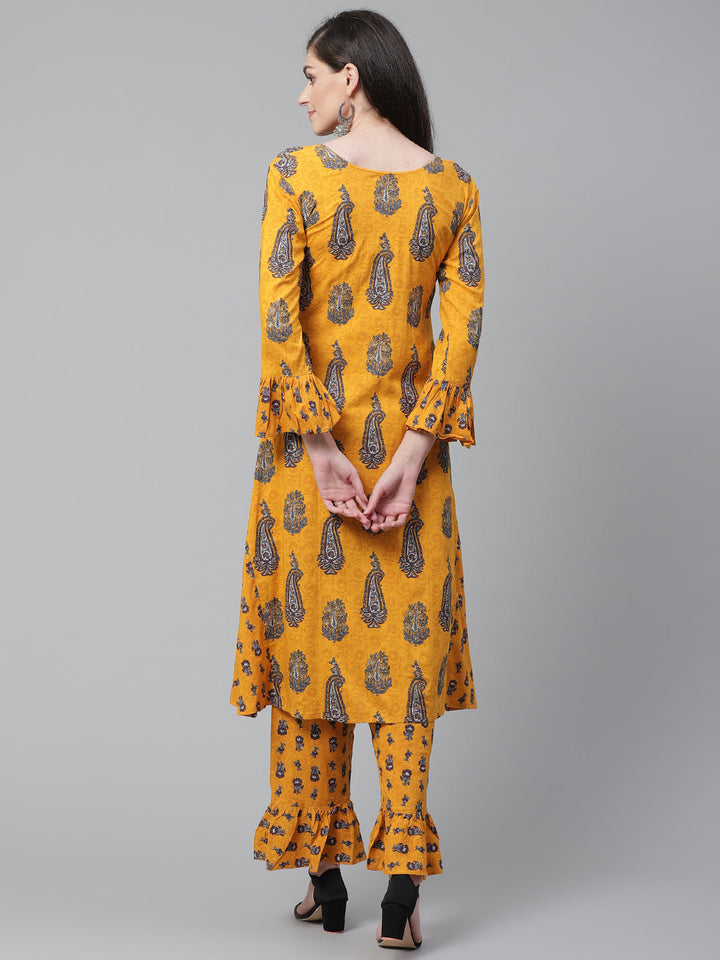 Made to Measure Kurta Pants Set With Floral Block Print and bell sleeves