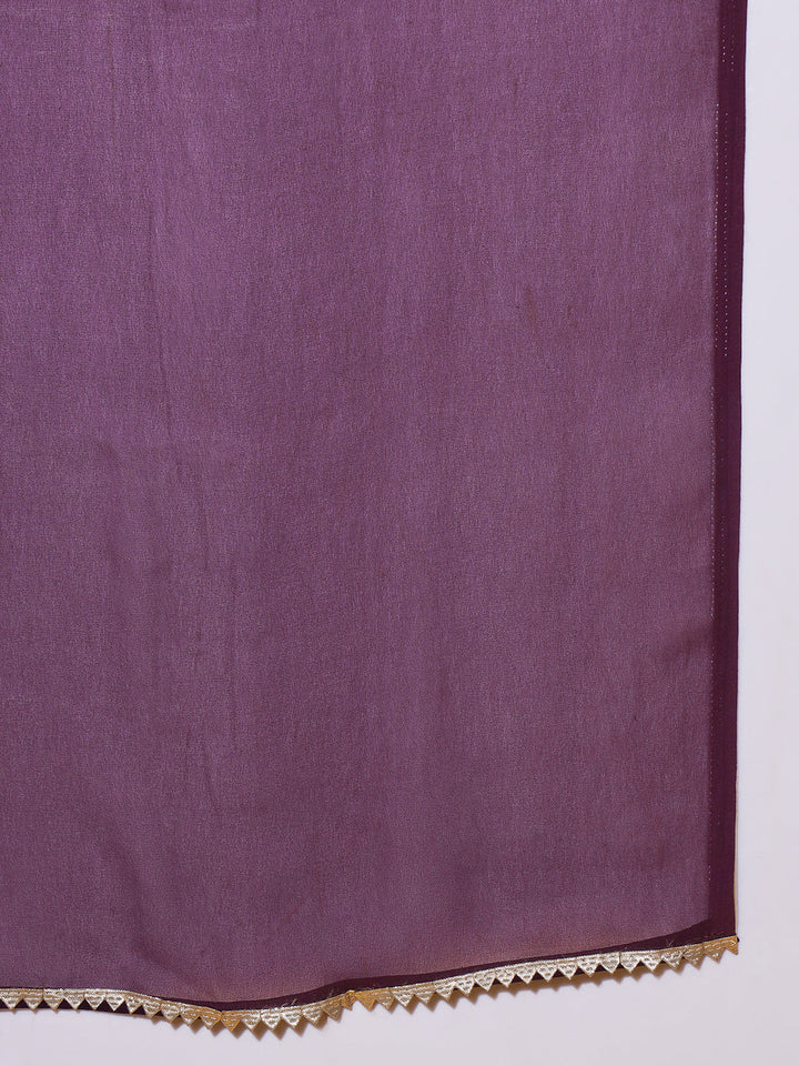 Purple Foil Print Peplum Kurti with Pleated Flared Gharara & Dupatta