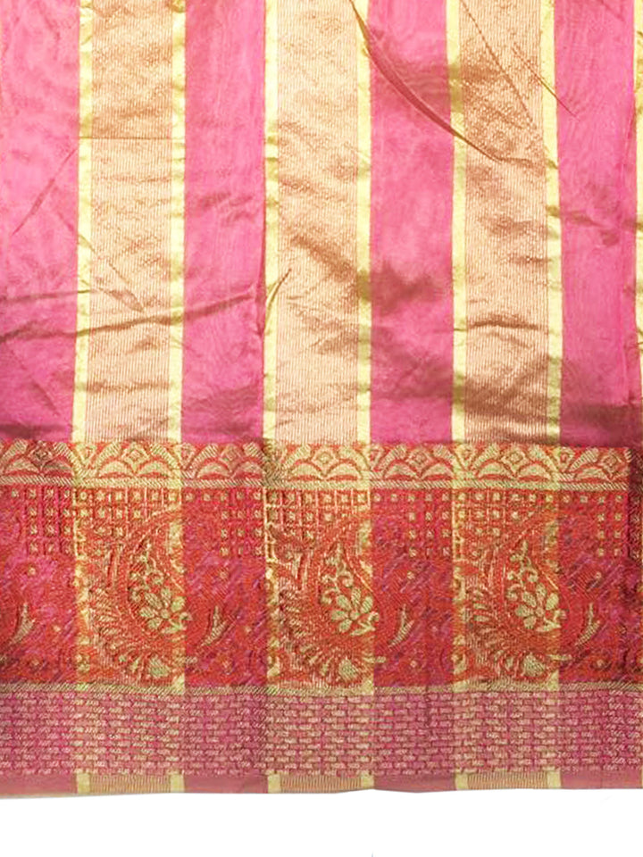 Banarasi Cotton Silk Saree with Striped Pallu and Paisley Motifs
