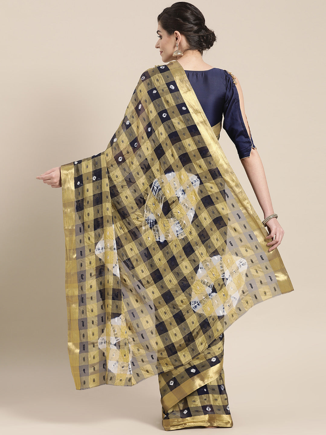 Chiffon Checked Saree with Bandhej Print
