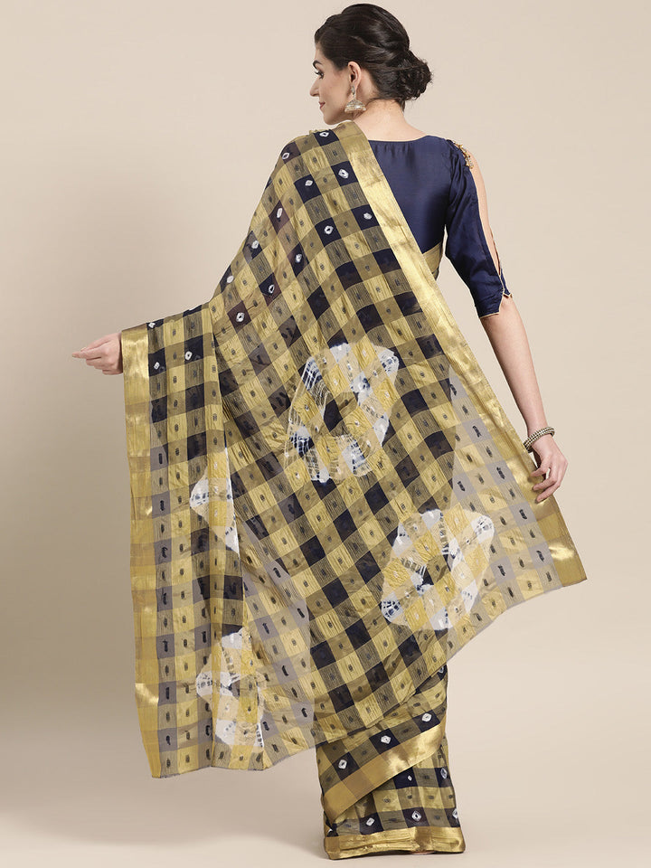 Chiffon Checked Saree with Bandhej Print