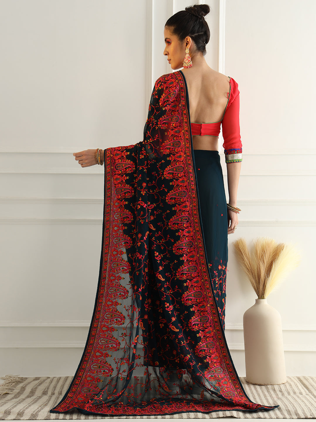 Multicolor Resham Embroidered Georgette Festive Saree