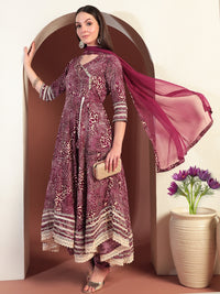 Chhabra 555 Bandhej Print Gota Patti Embellished Angrakha Flared Suit with Schiffli Embroidery Laces