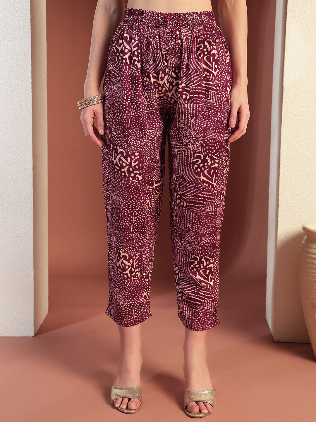 Bandhej Print Gota Patti Embellished Angrakha Flared Suit with Schiffli Embroidery Laces