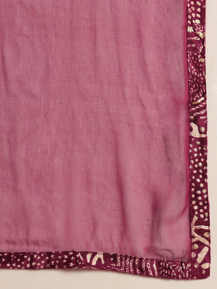 Bandhej Print Gota Patti Embellished Angrakha Flared Suit with Schiffli Embroidery Laces