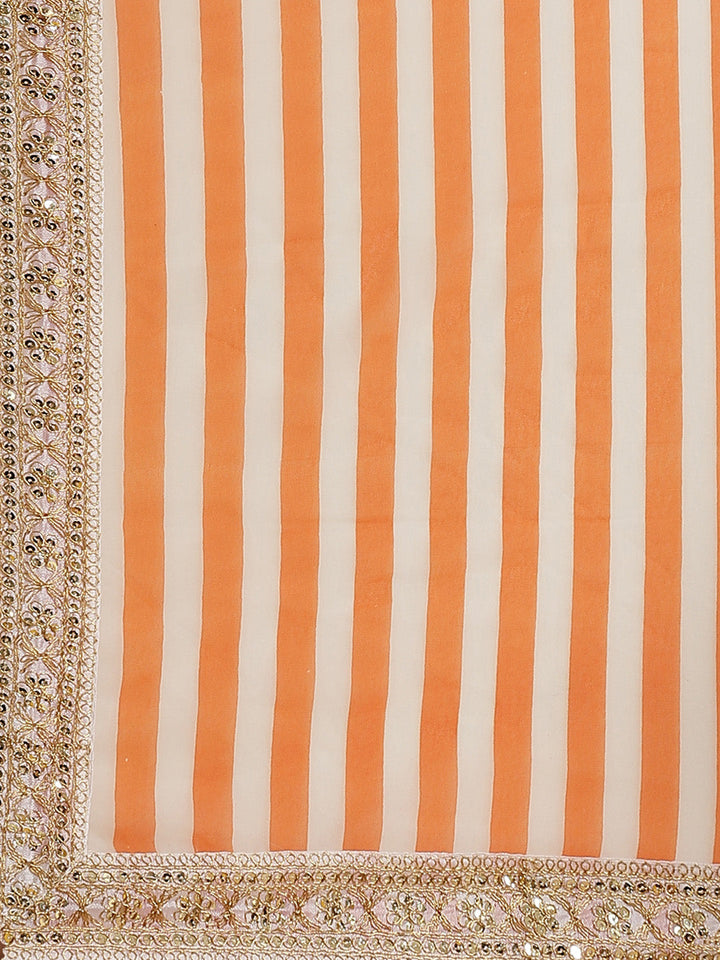 Orange Leheriya Print Georgette Saree with Sequin Embroidery Border