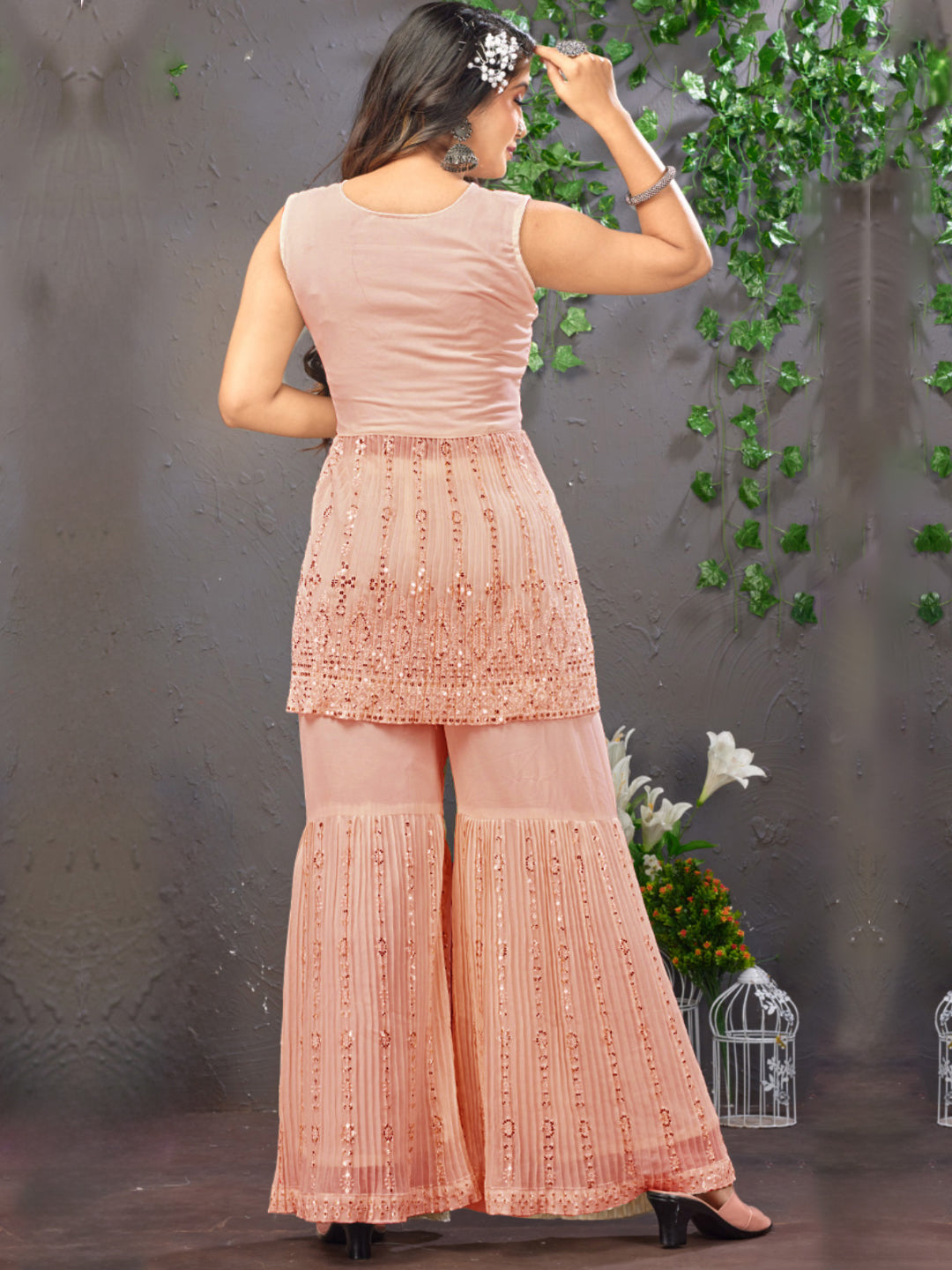 Pastel Peplum Kurta with peating and Chikankari & Sequin Embroidery