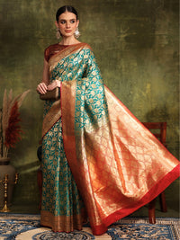 Chhabra 555 Traditional Handloom Banarasi Silk saree with Zari Woven Flowers & Rich Contrast Border