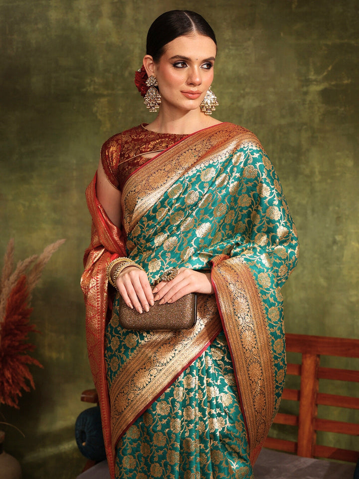 Traditional Handloom Banarasi Silk saree with Zari Woven Flowers