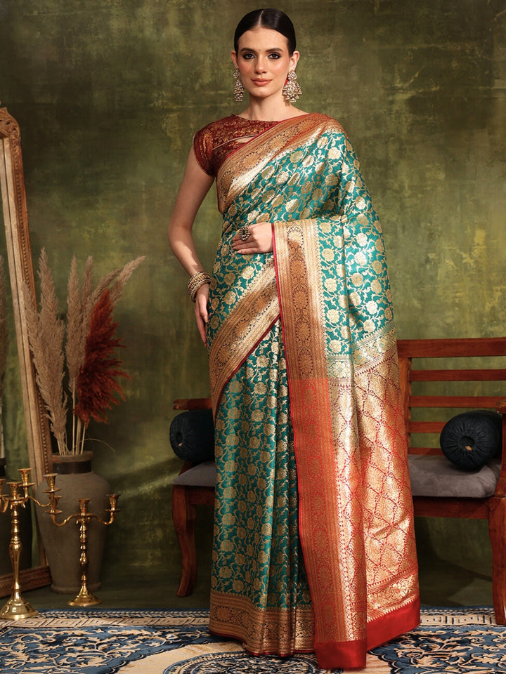 Traditional Handloom Banarasi Silk saree with Zari Woven Flowers