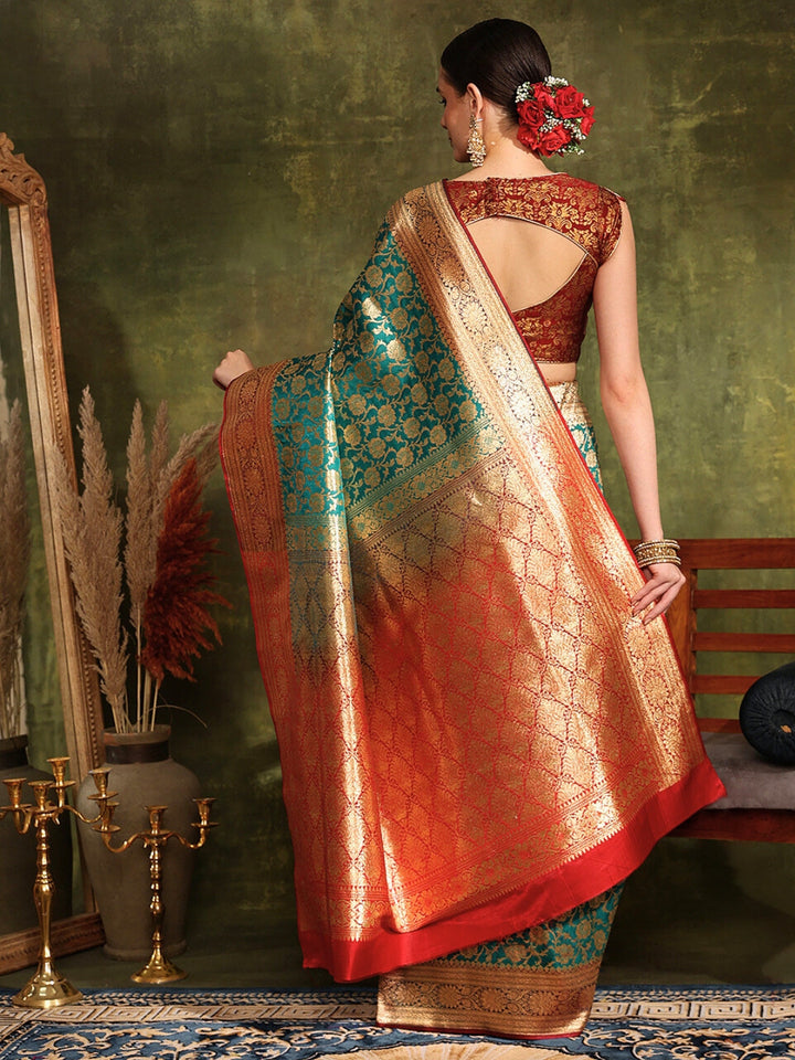 Traditional Handloom Banarasi Silk saree with Zari Woven Flowers