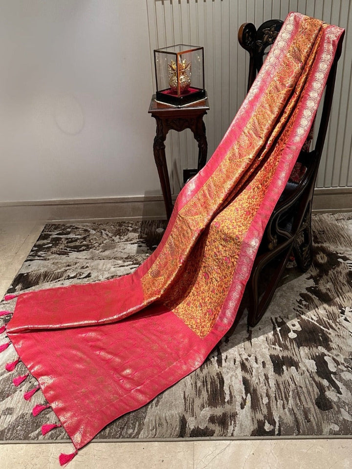 Radiant Pink and Gold Silk Saree