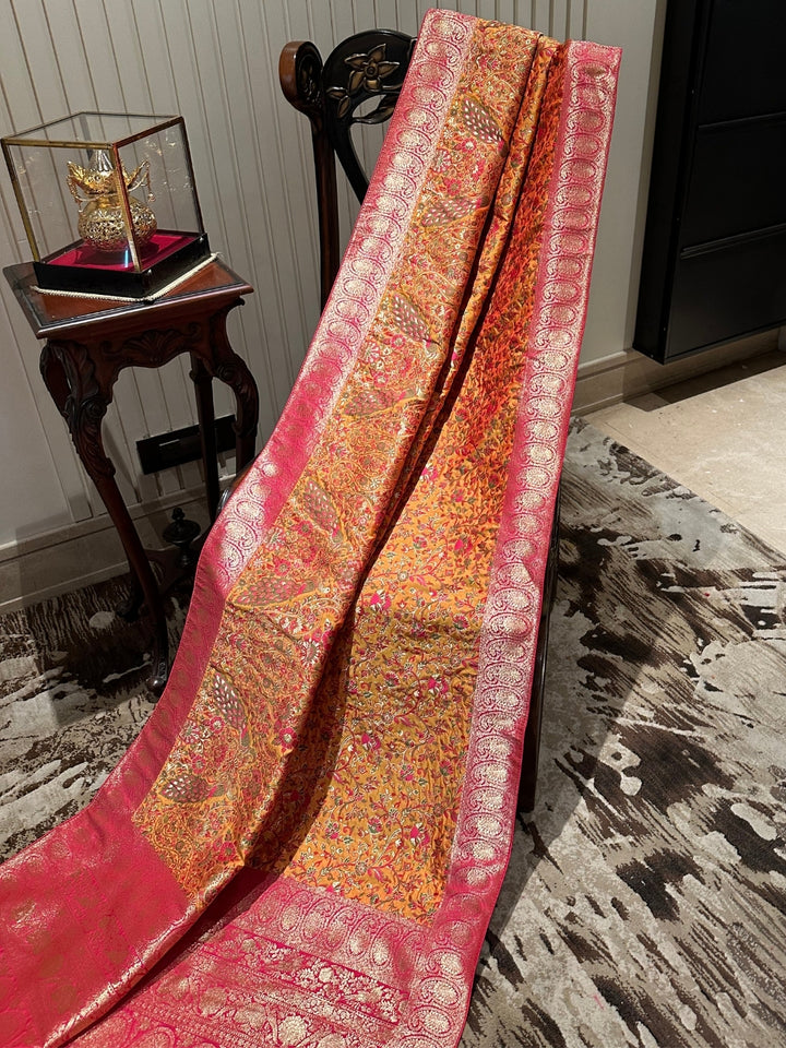 Radiant Pink and Gold Silk Saree