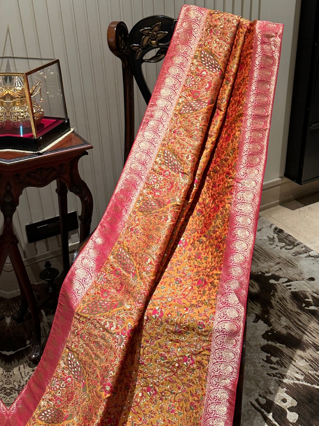Radiant Pink and Gold Silk Saree