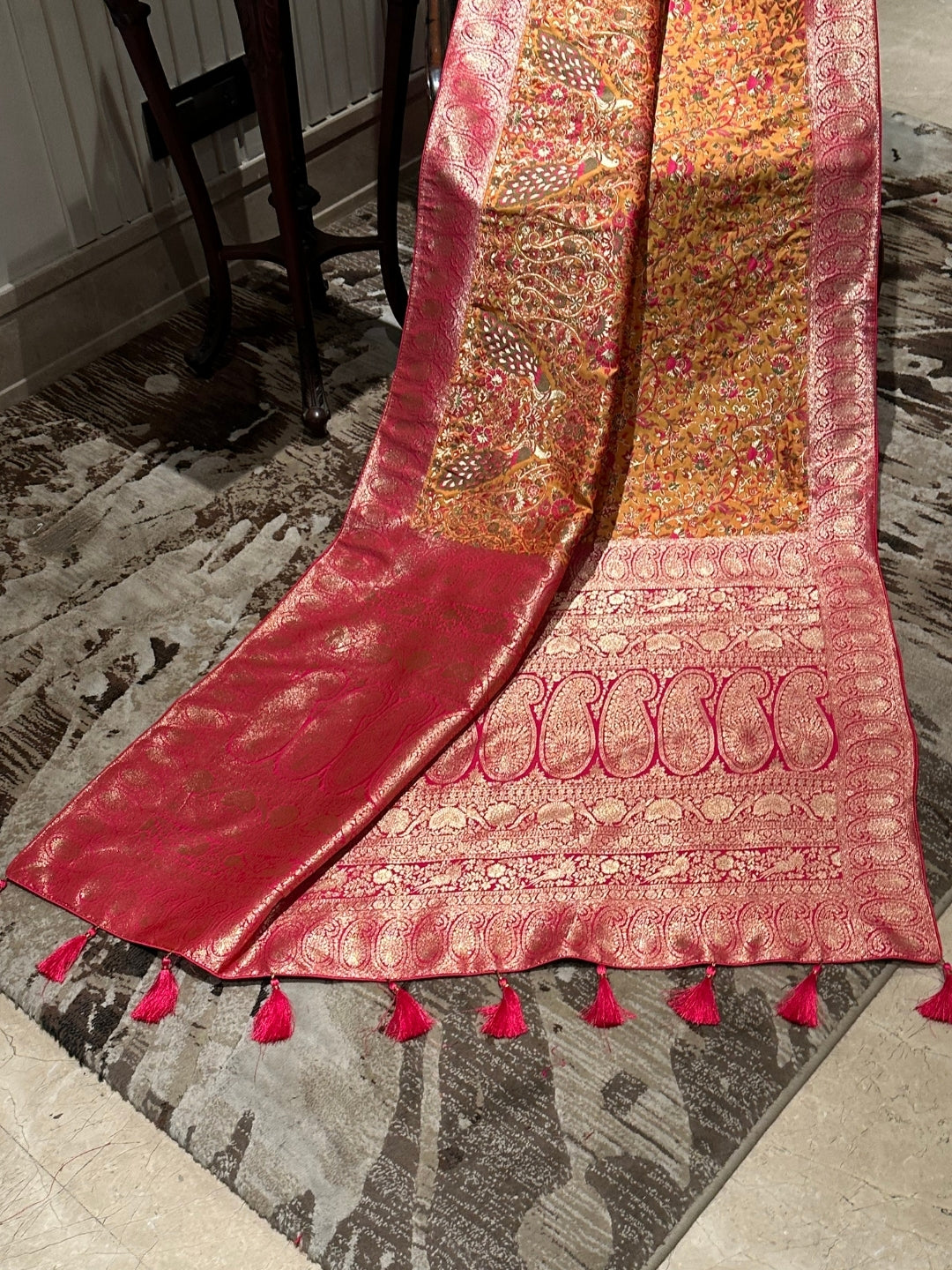 Radiant Pink and Gold Silk Saree
